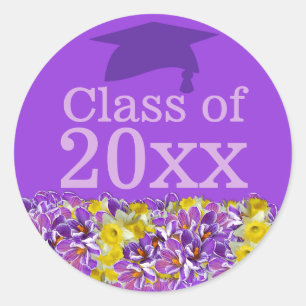 Rond Sticker pour graduation violette w Fleurs de print