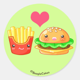 Rond Sticker pour hamburger et frites