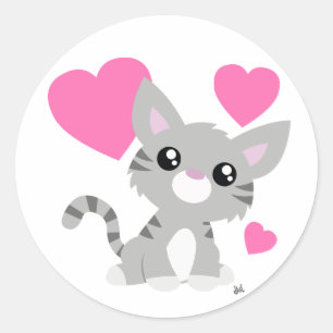 Rond Sticker pour Kitty gris de la Saint-Valentin