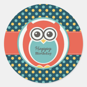 Rond Sticker pour la fête d'anniversaire Polka Dot Owl