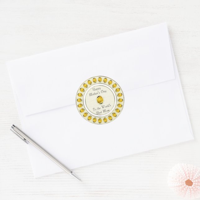 Rond Sticker pour la fête des mères de Rose jaune (Enveloppe)