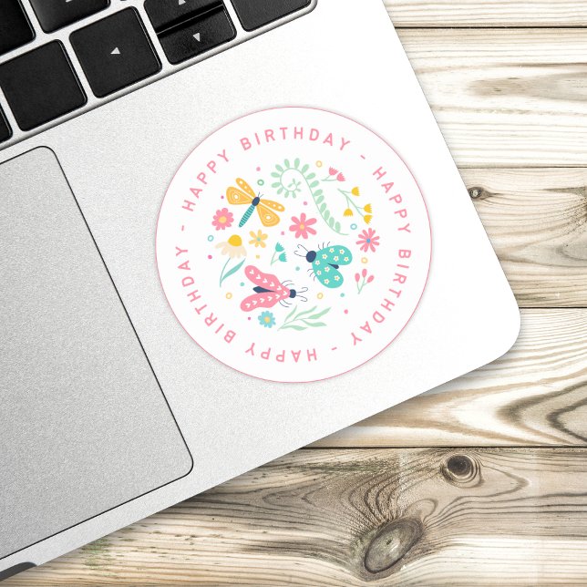 Rond Sticker pour l'anniversaire du papillon mignon : B (Cute Butterfly Birthday Sticker: Your Party's Bloom)