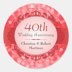 Rond Sticker pour le 40e anniversaire de Ruby Red Bokeh