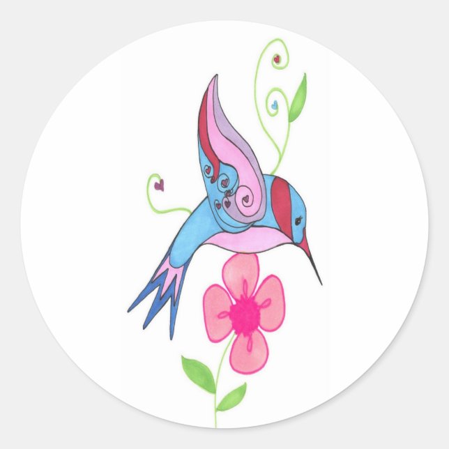 Rond Sticker pour l'oiseau de Humming (Devant)