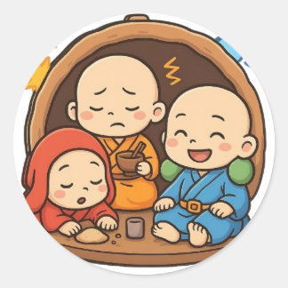 Rond Sticker pour petit moine mignon