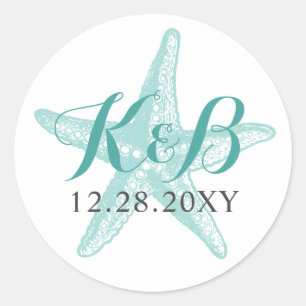 Rond Sticker pour phoque de mariage Starfish Monogram B