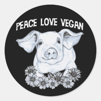 Rond Sticker pour porc végétal Peace Love