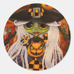 Rond Sticker pour sorcière Halloween Checkerboard