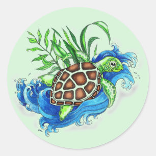 Rond Sticker pour tortues de mer tropicales