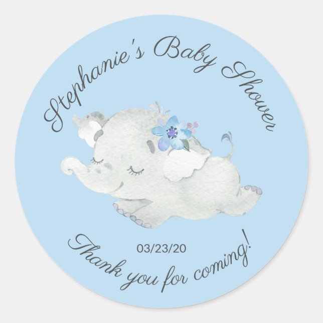 Rond Sticker préféré Baby shower éléphant doux (Devant)