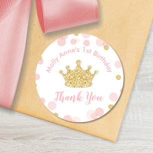 Rond Sticker Princess Pink & Gold Anniversaire Étiquett