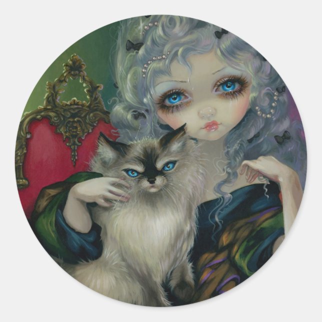 Rond Sticker "Princesse avec un chat Ragdoll" (Devant)