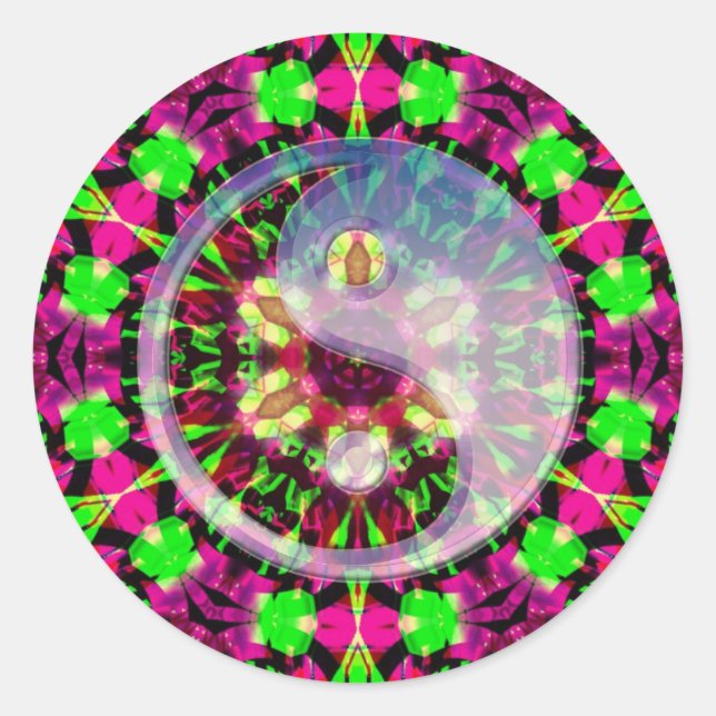 Rond Sticker Psychedélique Géométrique Yin Yang (Devant)