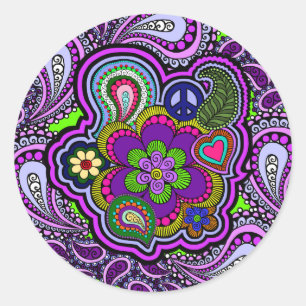 Rond Sticker Psychedélique Purple Paisley