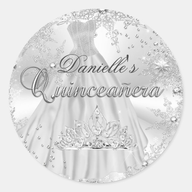 Rond Sticker Quinceanera Sparkle Flocon de neige en arg (Devant)