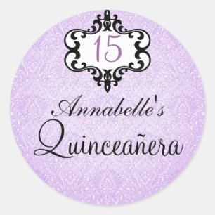 Rond Sticker Quinceañera violet et noir
