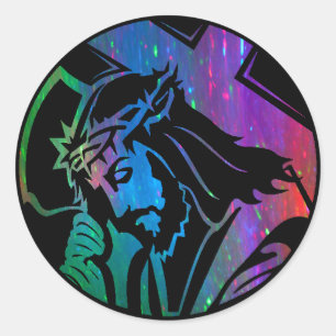 Rond Sticker Rainbow Jesus