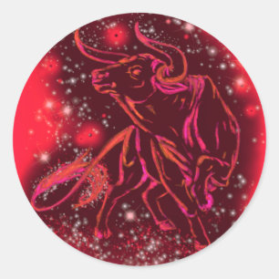 Rond Sticker Red Bull Courant À Starry Night