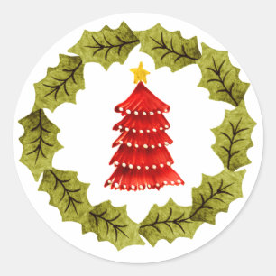 Rond Sticker Red Christmas Tree