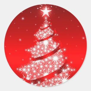 Rond Sticker Red Elegant Christmas Tree