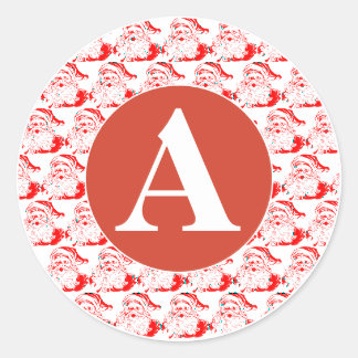Rond Sticker RETRO ROUGE ET BLANC INITIAL PERSONNALISÉ