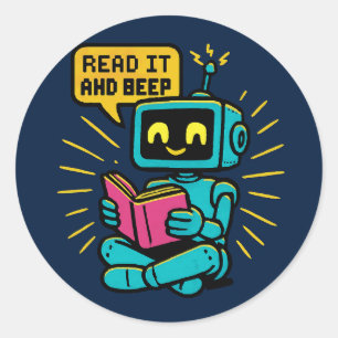 Rond Sticker Robot Retro Lecture - Pixel Art Sci-Fi