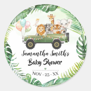 Rond Sticker ronde Baby shower tropical Safari Animaux