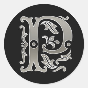 Rond Sticker ronde P initial en argent