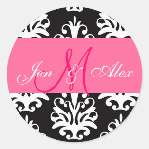 Rond Sticker rose de la mariée de mariage Monogramme