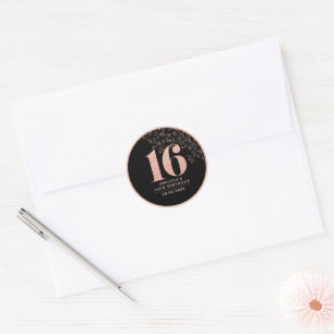 Rond Sticker Rose noir Gold 16e fête d'anniversaire Fav