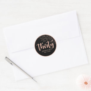 Rond Sticker Rose Noir Gold 30th Anniversaire Fête Favo