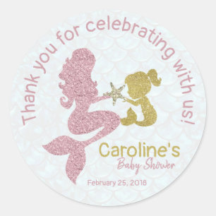 Rond Sticker Rose or Mermaid Baby shower Favoriser