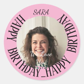 Rond Sticker rose pour anniversaire entièrement personn