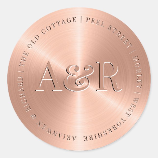 Rond Sticker rose pour enveloppes d'or avec Monogramme (Devant)