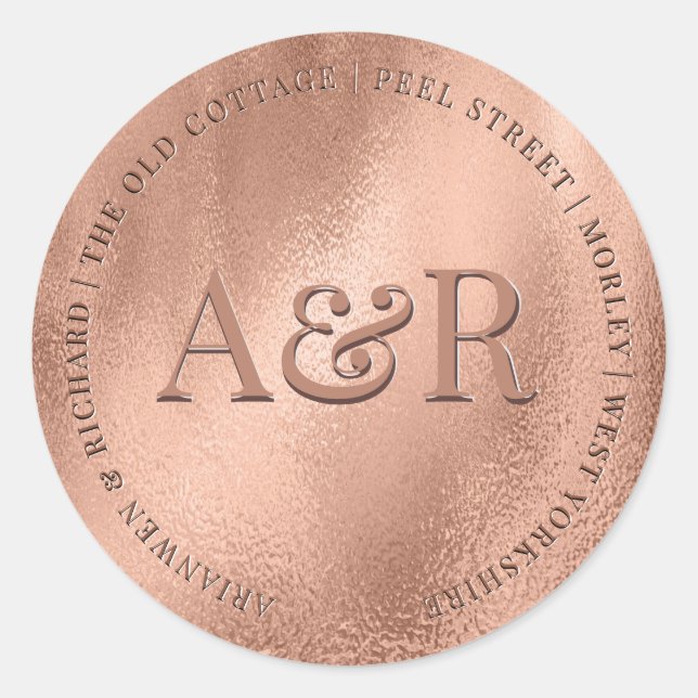 Rond Sticker rose pour enveloppes d'or avec Monogramme (Devant)