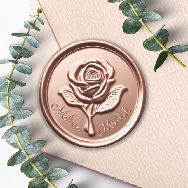 Rond Sticker rose pour Mariage d'enveloppe de cire or F (Rose Gold Wax Flower Wedding Envelope Seal Sticker)