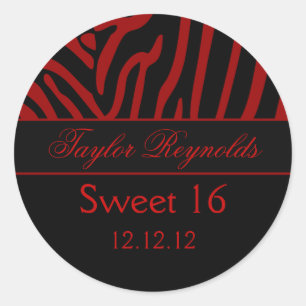 Rond Sticker rouge noir Zebra Sweet 16