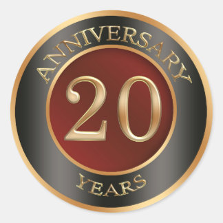 Rond Sticker rouge, or, noir 20e anniversaire Mariage
