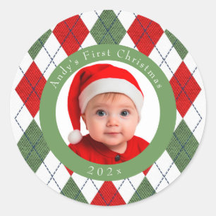 Rond Sticker rouge vert de Noël pour bébé