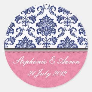 Rond Sticker Royal Blue and Pink Mariage damassé