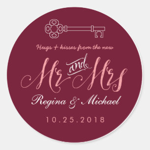 Rond Sticker Rustic Key Script Mr Mme Wedding Favor
