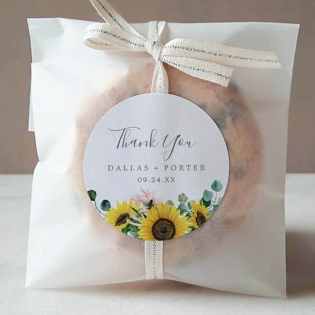Rond Sticker Rustique Merci Tournesol Faveur Mariage (Créateur téléchargé)