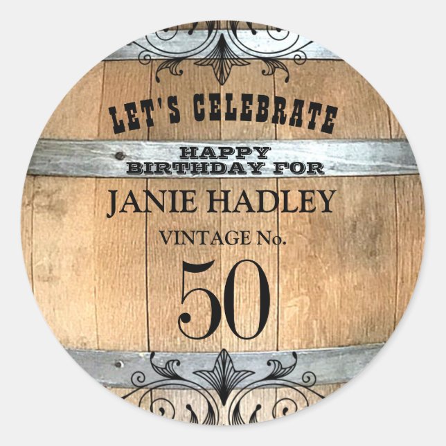 Rond Sticker Rustique Whiskey Barrel 50e Anniversaire (Devant)