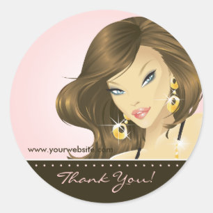 Rond Sticker Salon de bronzage Jolie femme rose