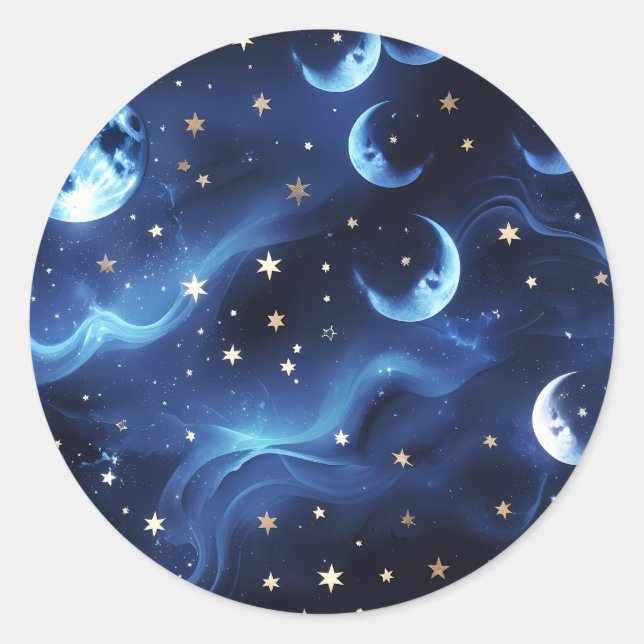 Rond Sticker - Sapphire Blue Celestial Moon Design (Devant)