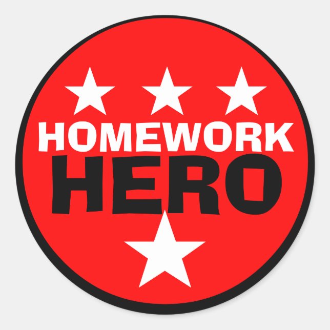 Rond Sticker scolaire Homework Hero (Devant)