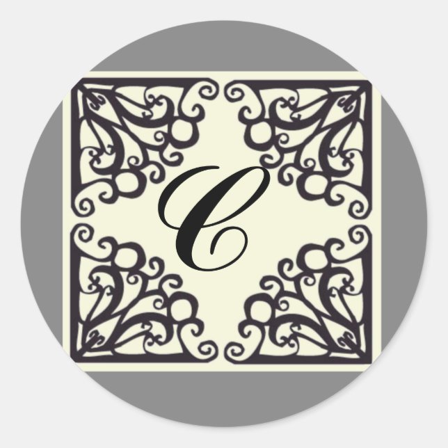 Rond Sticker Scrollwork Personnalisé Initial (Devant)