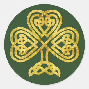 Rond Sticker Shamrock à noeud celtique or et vert