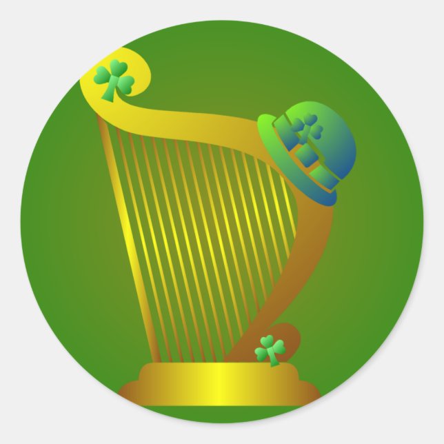 Rond Sticker Shamrock de la harpe de Saint Patrick (Devant)