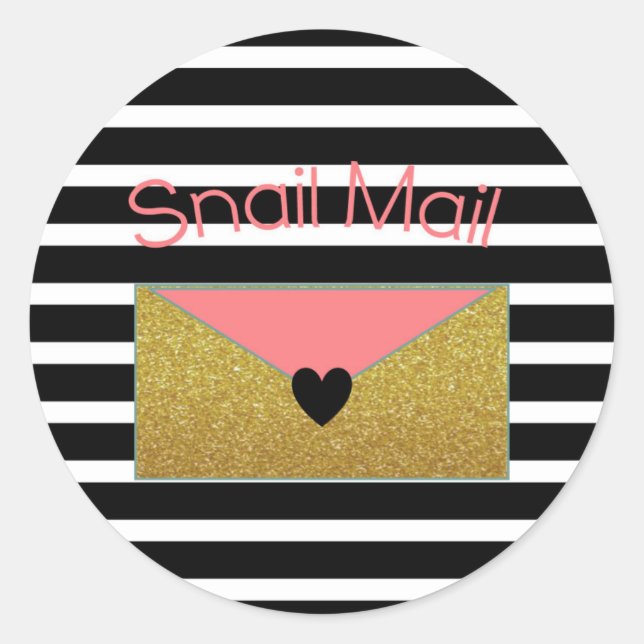 Rond Sticker Snail Mail - Bandes noires et blanches or (Devant)